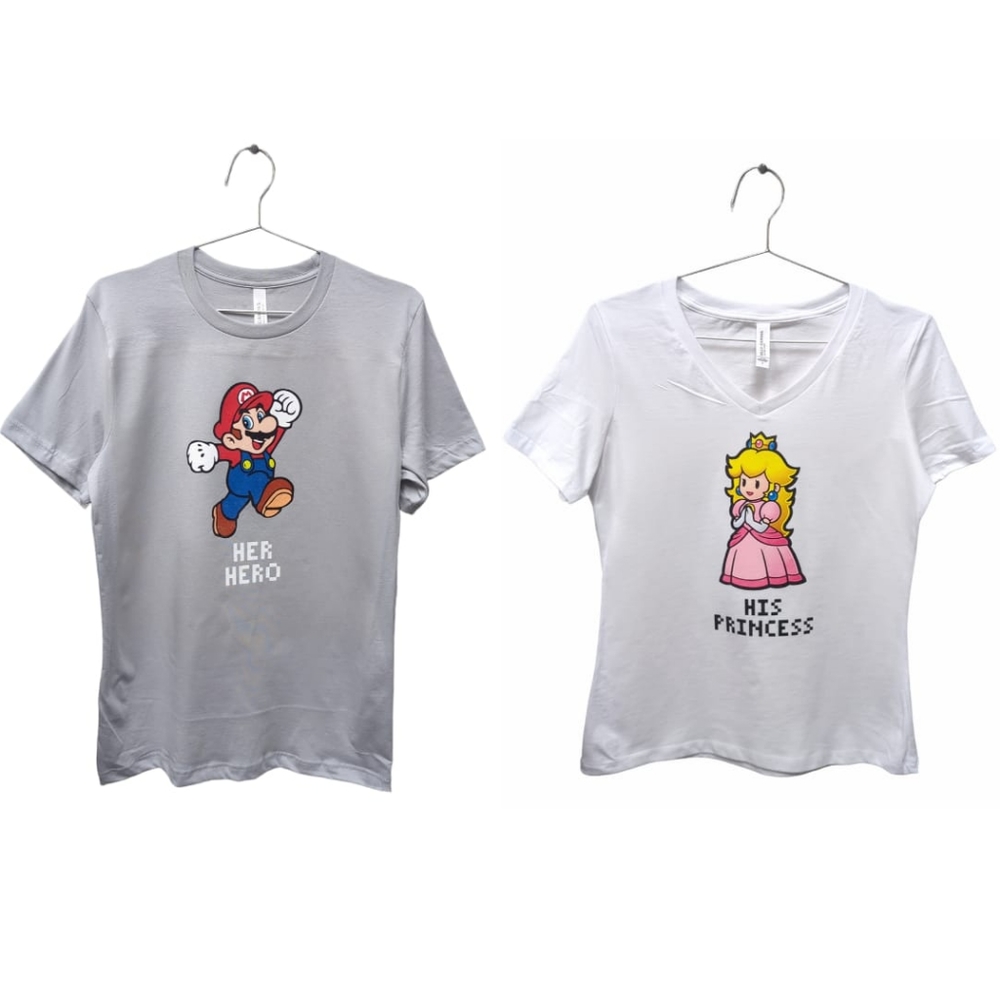 Couples Mario Peach Her Hero His Princess Matching Shirts